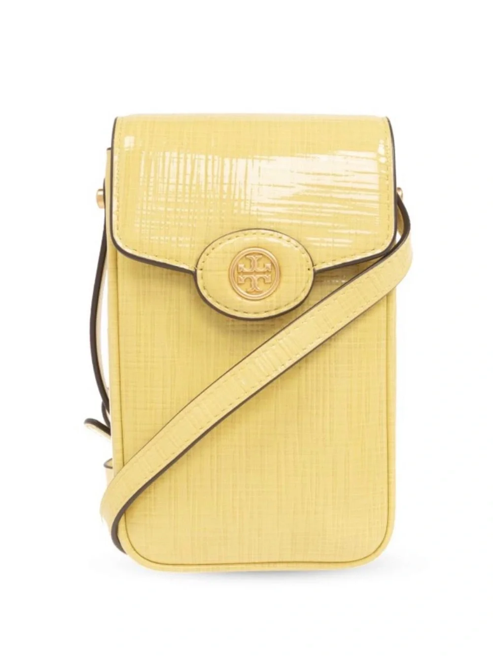 Tory Burch Bright Yellow Textured Leather Crossbody Phone Pouch
